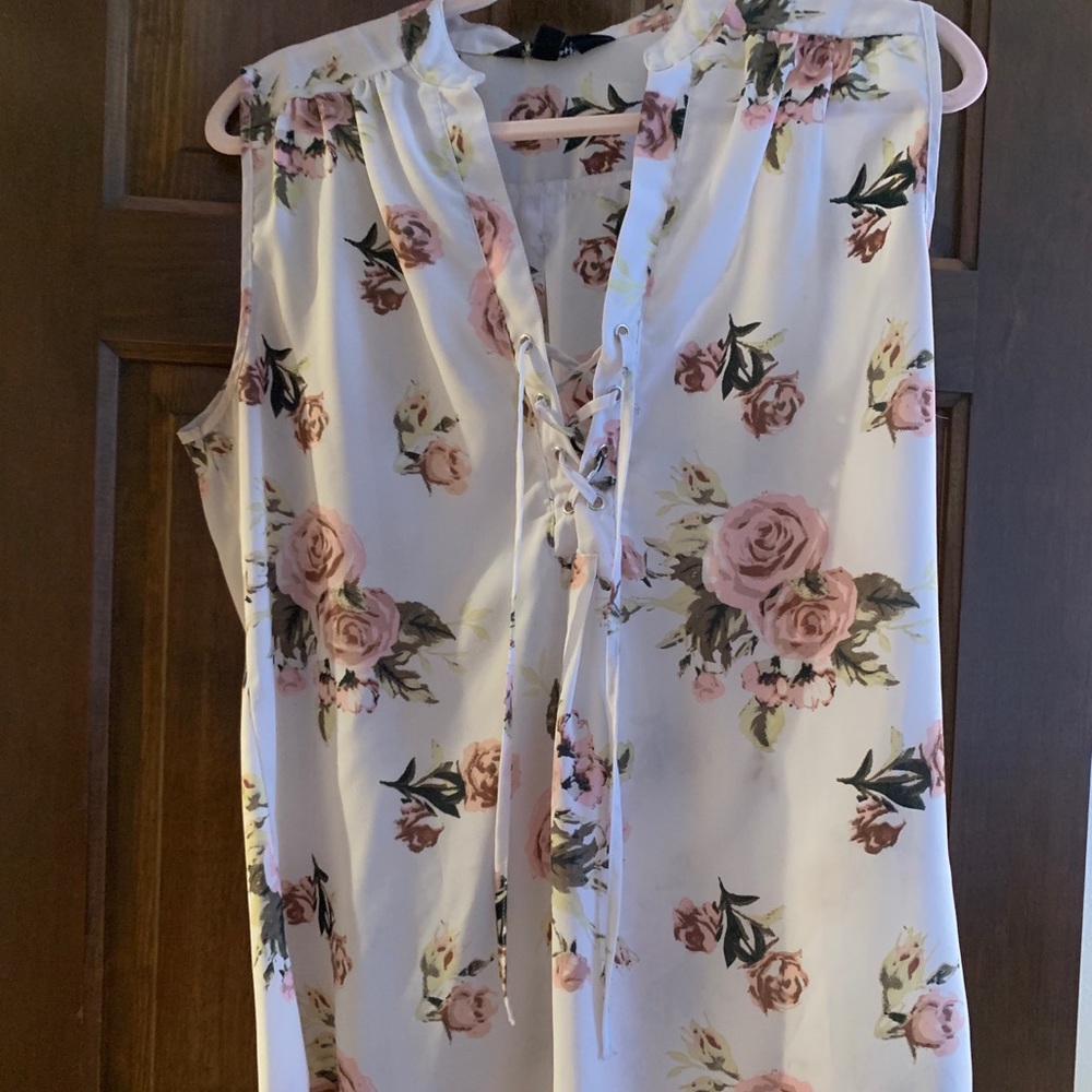 Floral tie front tank
